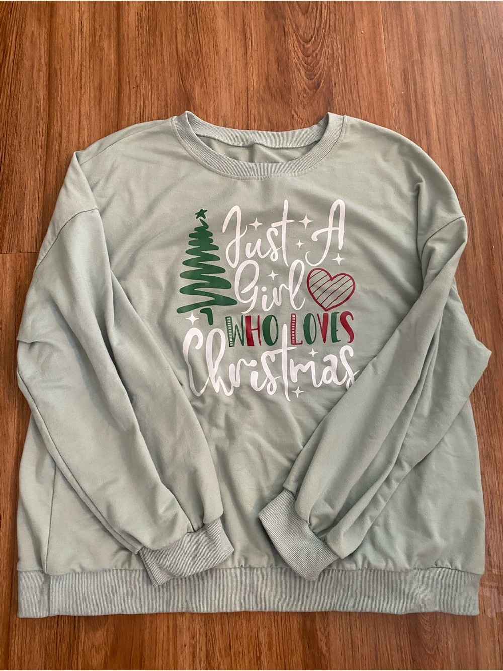 SHEIN Sage Green "Just A Girl Who Loves Christmas" Graphic Sweatshirt